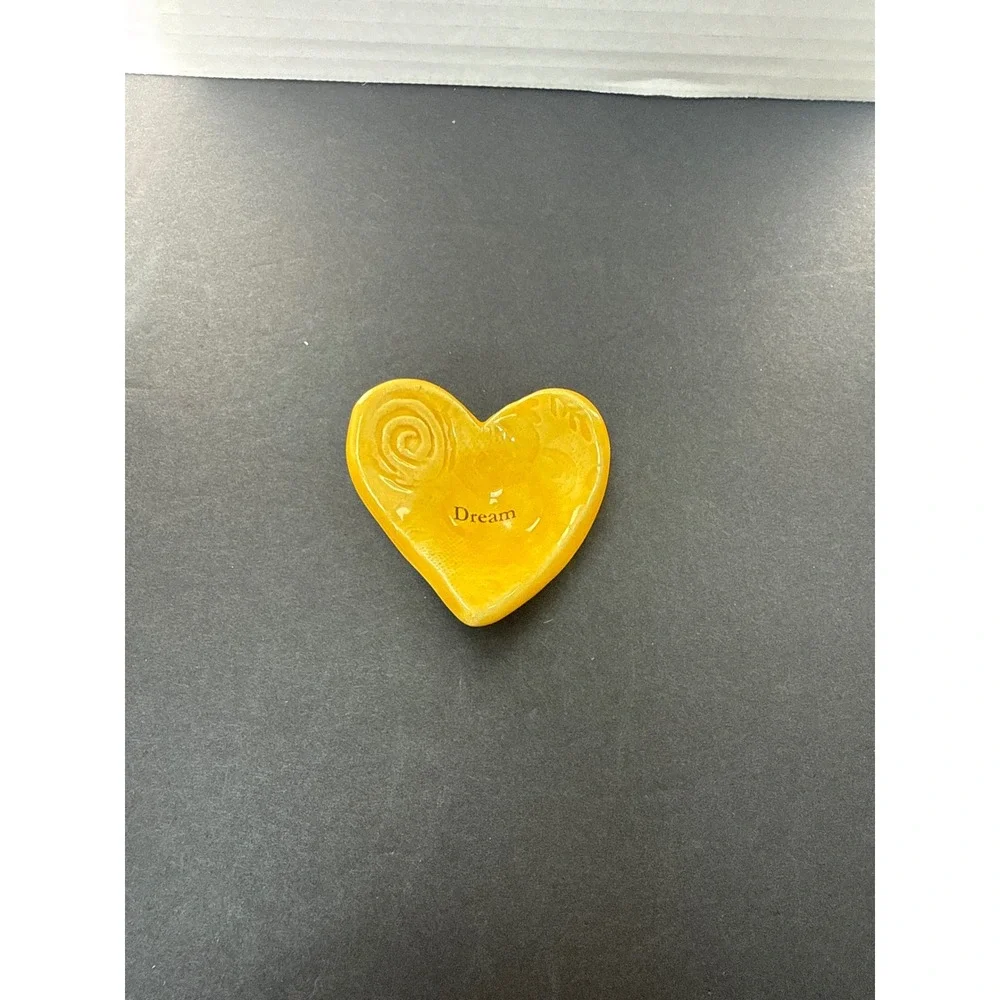 Oerth Studio Pottery Heart Trinket Dish Mustard Yellow Dream Ceramic Signed Bowl